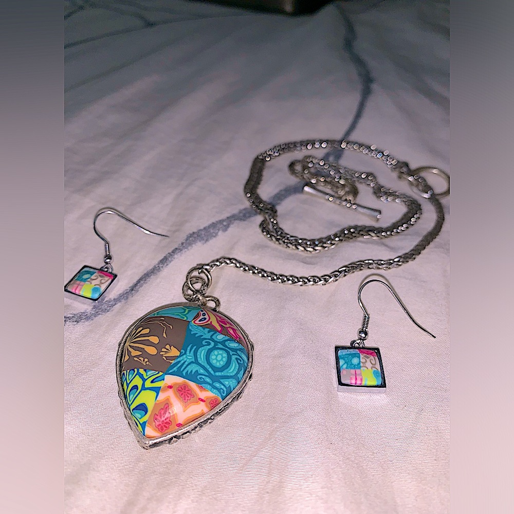 Jilzara jewelry necklace and matching earrings. Handmade with real clay!